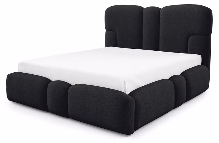 Letto imbottito con contenitore e comodini Puffra in colore Onyx, dimensioni 120 x 200 cm
