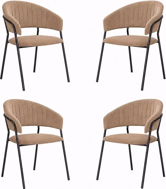 Sedie da pranzo set da 4 Aurelia in velluto grigio tortora con gambe nere