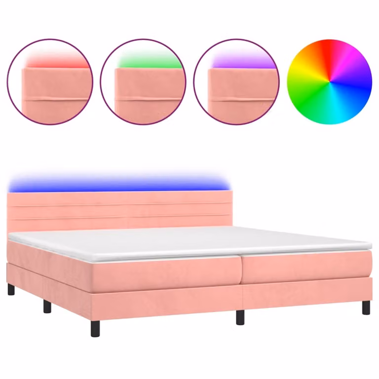 Letto a Molle con Materasso e LED Rosa 200x200 cm in Velluto