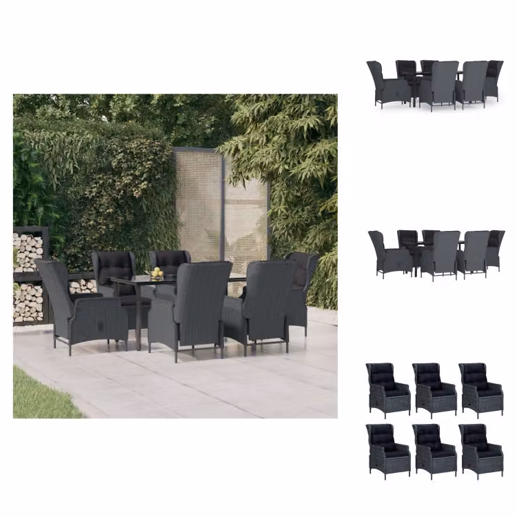 vidaXL set da pranzo da giardino 7 pezzi in poly rattan grigio scuro - Set di mobili da giardino