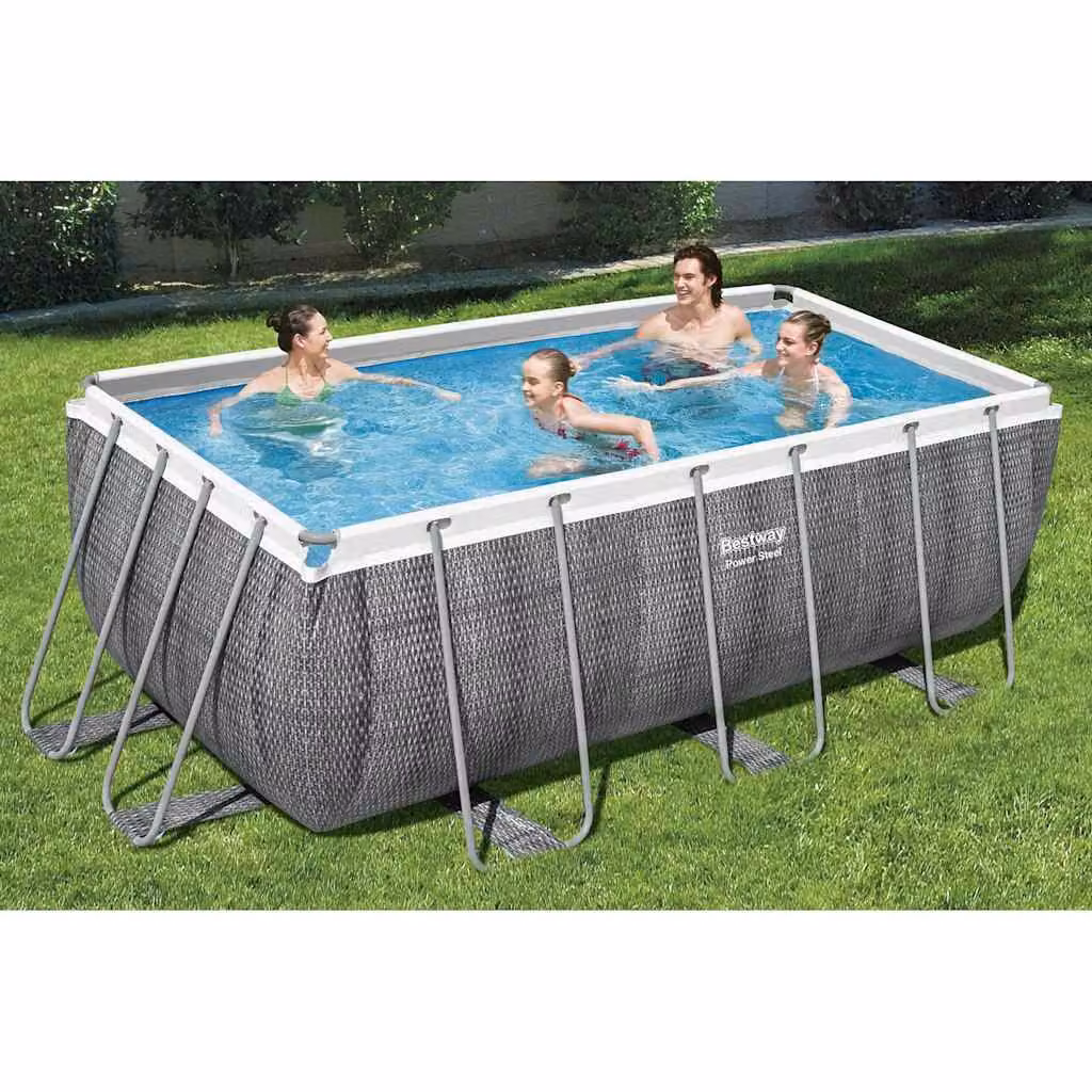 Set Piscina Rettangolare Bestway Power Steel con Telaio in Acciaio e Pompa, Colore Grigio, L 412 x P 201 x H 122 cm