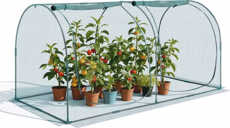 Tenda protettiva per piante - Serra con rete protettiva per piante per aiuole rialzate - 248,9 x 120 x 120 cm - Con porta con cerniera - Resistente al vento - Per giardino e terrazza