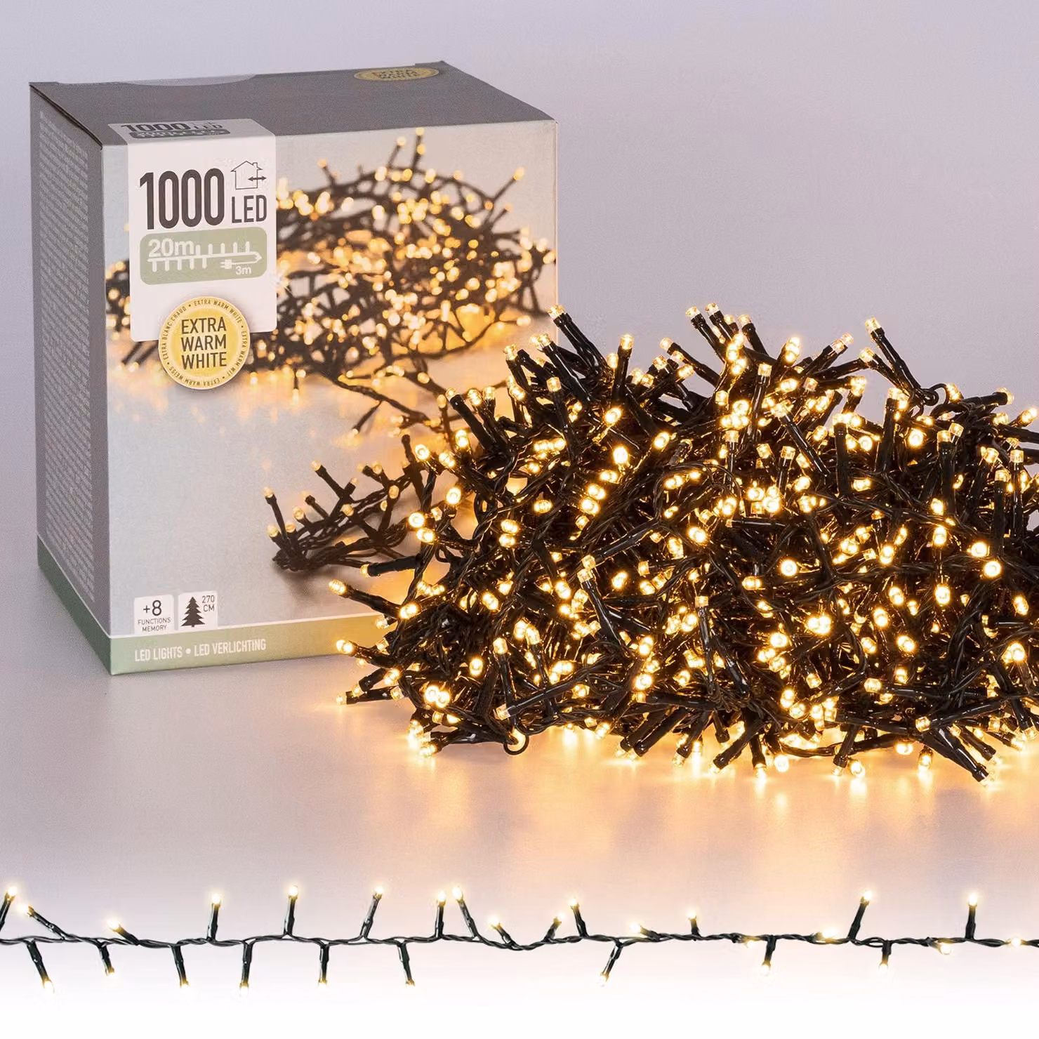 Catena luminosa a LED, 20 metri, 1000 LED bianco caldo, grado di protezione IP44, adatta per interni ed esterni