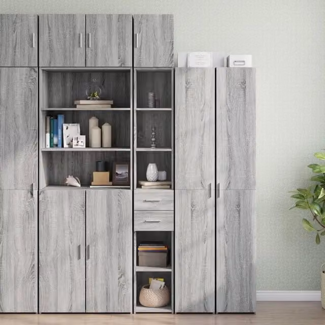 Mobile a parete moderno vidaXL in MDF grigio con ante e ripiani L/P/H: 30 x 42,5 x 225 cm