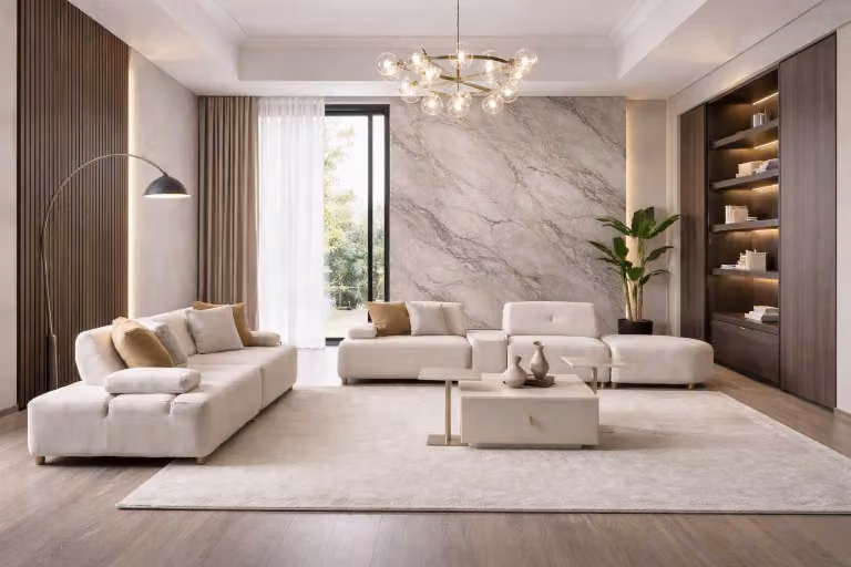 Divano Tavolino da salotto Soggiorno Stile moderno Colore beige Accogliente Nuovo Morbido