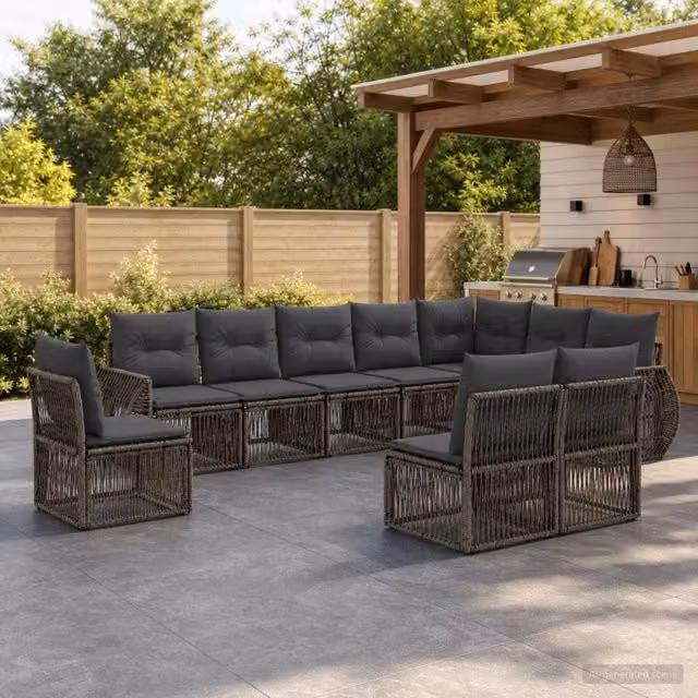 Set Divano da Giardino 10 pz Grigio e Grigio Scuro polyrattan 3435446