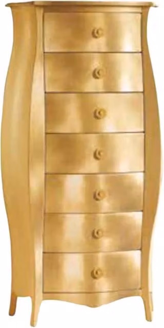Cassettiera classica bombata in legno di pino con foglia oro Mobili 2G L: 74 cm, P: 37 cm, H: 142 cm – 1