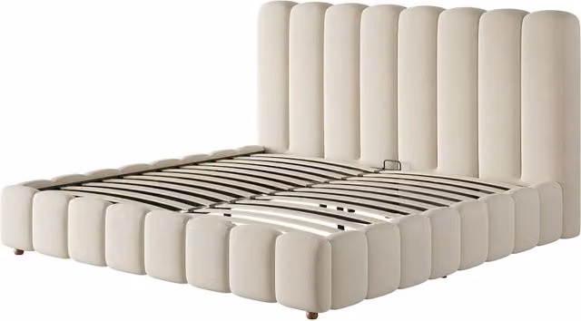 Letto contenitore matrimoniale 160 × 200 cm con sollevamento idraulico e rete inclusa, senza materasso, in velluto beige