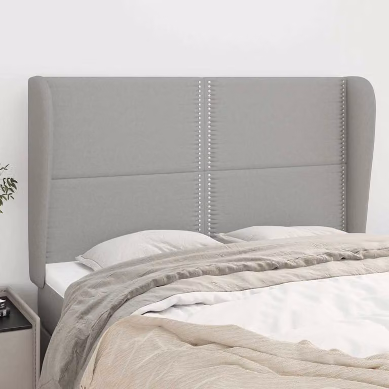 Testiera ad orecchio vidaXL in tessuto grigio chiaro con struttura in legno L: 147 cm, P: 23 cm, H: 118/128 cm