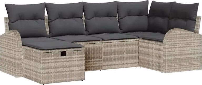 Set Divano da Giardino 6 pcs Grigio chiaro Poly Rattan