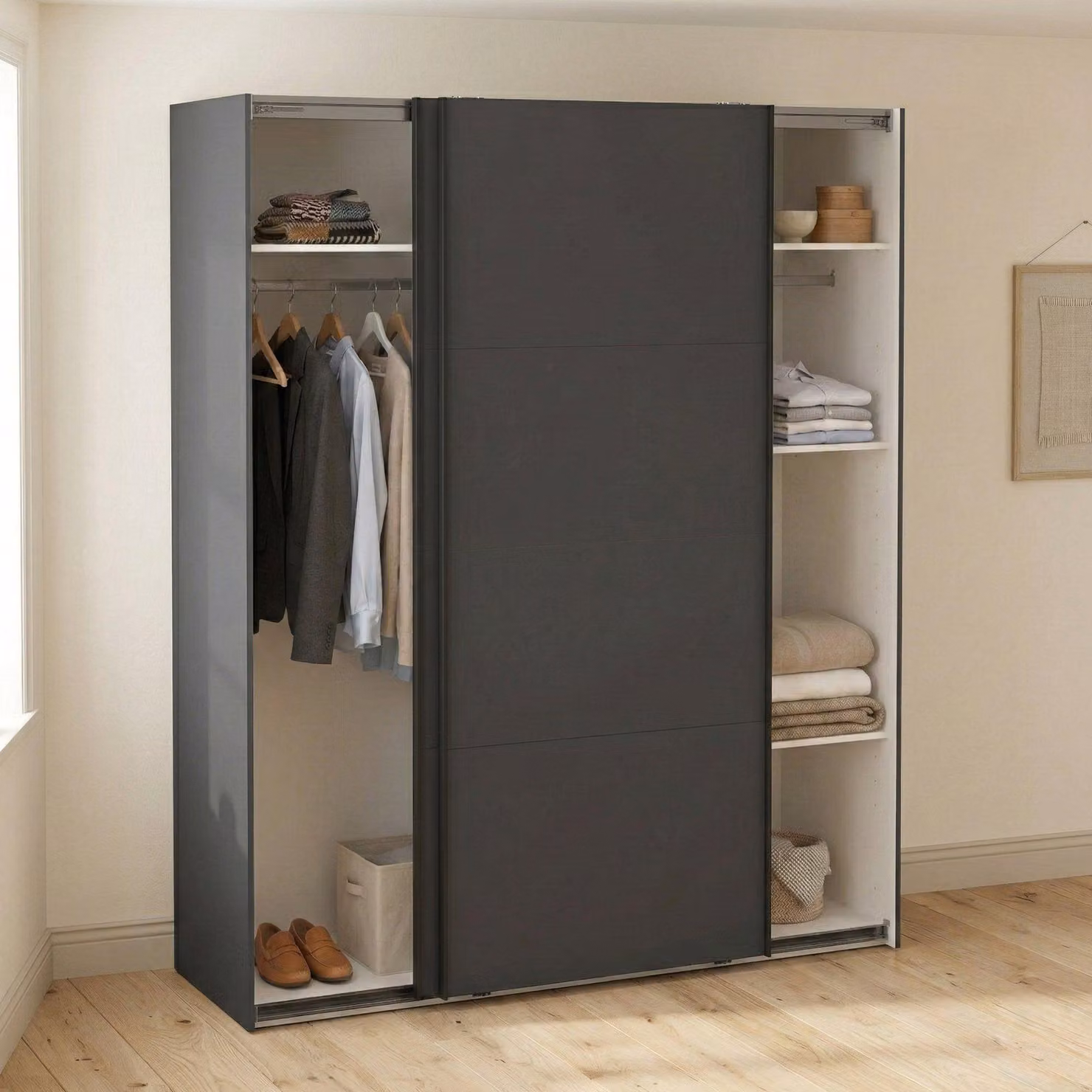 Dmora Armadio Multiuso 2 Ante Gomer 65x220.4h cm Grigio, Appendiabiti 2 Ante