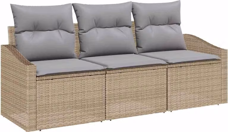 Set di divani con cuscino 3 pcs Beige polyrattan