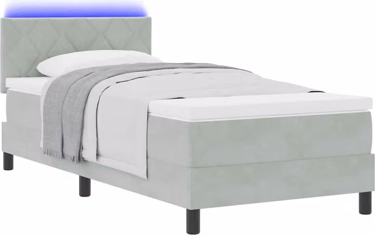 Letto a Sorgente LED con led Grigio chiaro 100 x 200 cm Velluto
