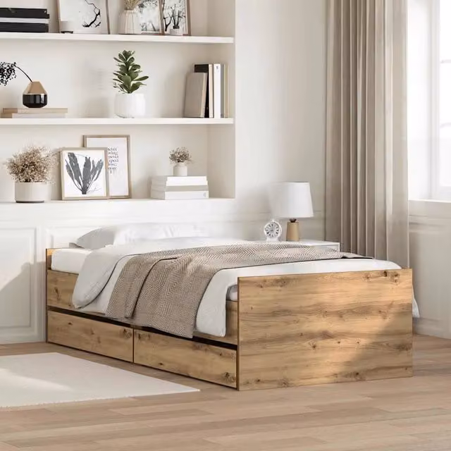 Struttura del letto con cassetto Rovere artigianale 90 x 200 cm 3403205
