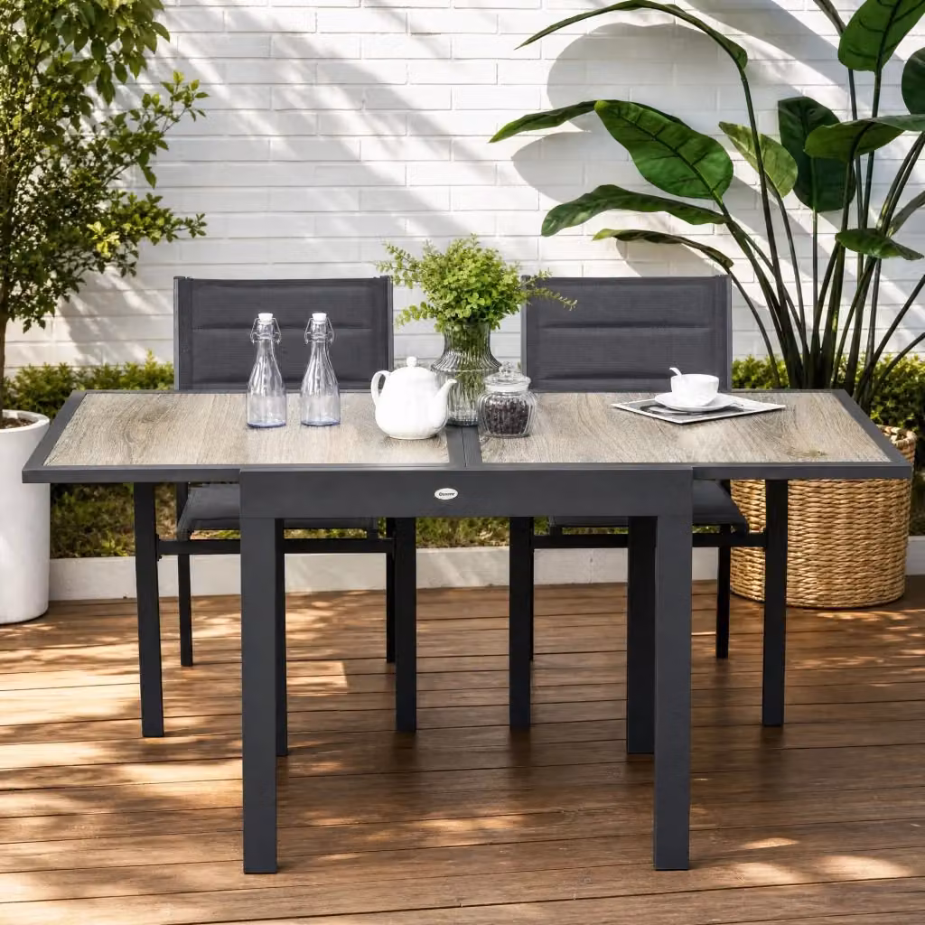 Tavolo da giardino rettangolare allungabile WISHDOR in alluminio beige L/P/H: 80/160 x 80 x 75 cm – 2