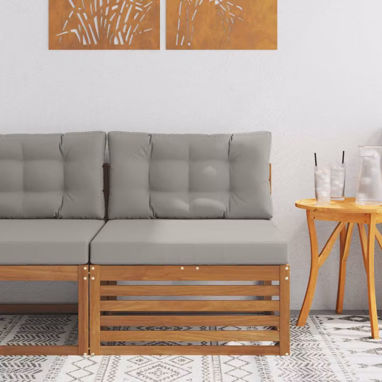vidaXL Divano centrale da esterno moderno in legno di acacia massello naturale marrone e grigio