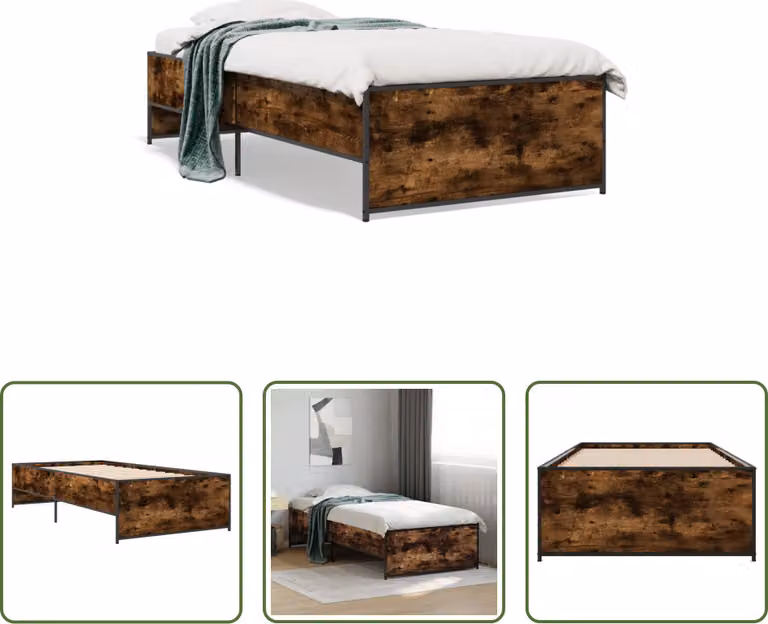 The Living Store Struttura letto in rovere fumé 75x190 cm Materiale a base di legno e metallo