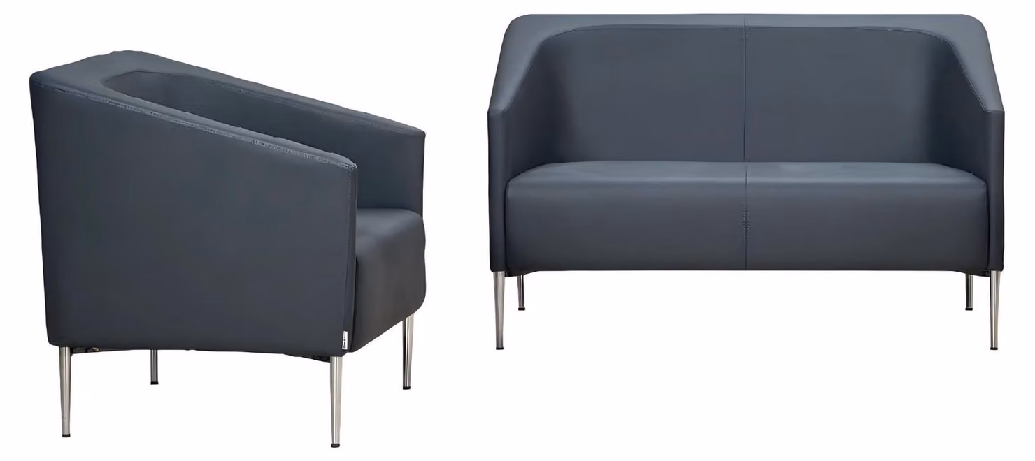 Sofagarnitur Grau Sessel Sofa Couch Polster Leder Couchen Samt Garnitur 2 Sitzer