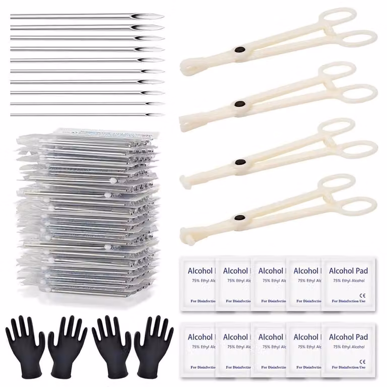 Kit per piercing, composto da 42 pezzi, con aghi di calibro 12G-20G e 4 pinze