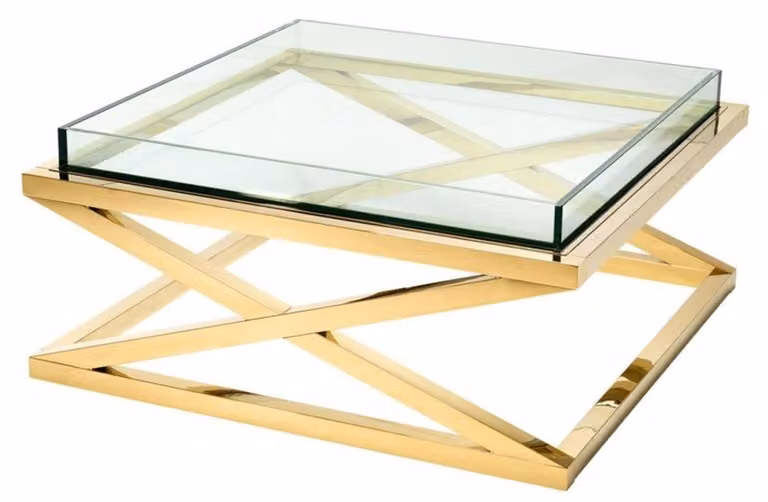 Casa Padrino tavolino / tavolo da salotto oro 100 x 100 x H. 46,5 cm - Arredamento alberghiero