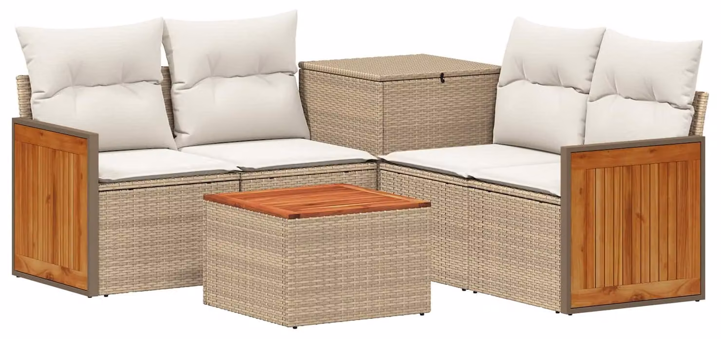 Set di divani da esterno, 6 pezzi. Colore: beige e crema. Materiali: rattan sintetico e acciaio