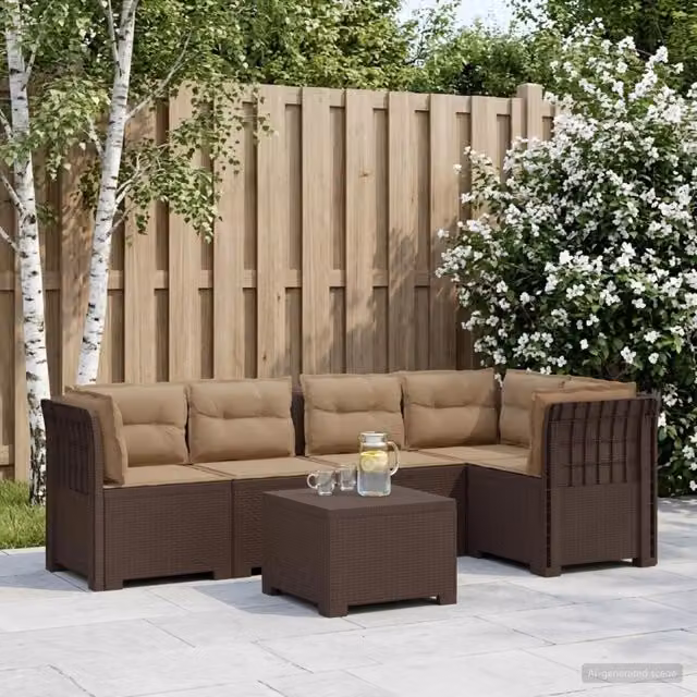 Divano da Giardino 5 Posti con Cuscini Stile Rattan PP Marrone 3444092
