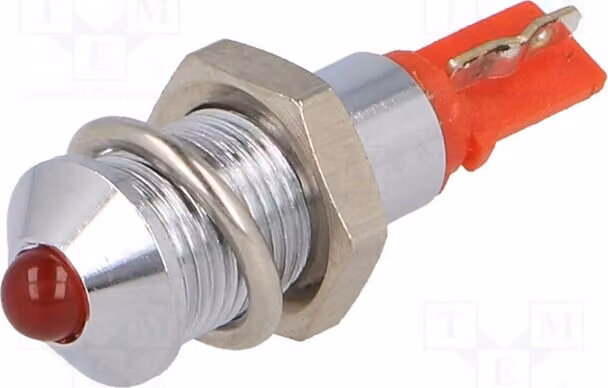 1 x Indicatore luminoso: LED convesso, 24÷28 VDC, grado di protezione IP40, foro di montaggio: Ø 6,2 mm, metallo, modello SMQD06004, LED