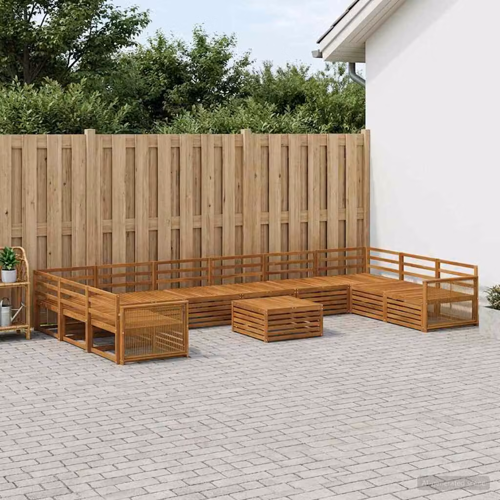 Set di divani da giardino vidaXL in legno di acacia massello marrone, 11 pezzi con cuscini inclusi