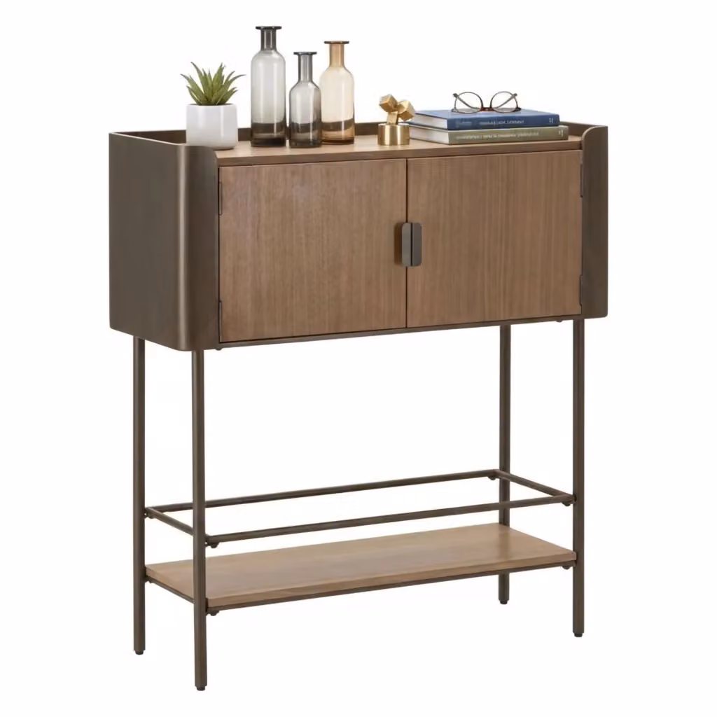 Mobile porta TV Quilt DMORA, Credenza moderna per soggiorno in legno e metallo, Grigio e Marrone, L: 100 cm, P: 42 cm, H: 110 cm – 2