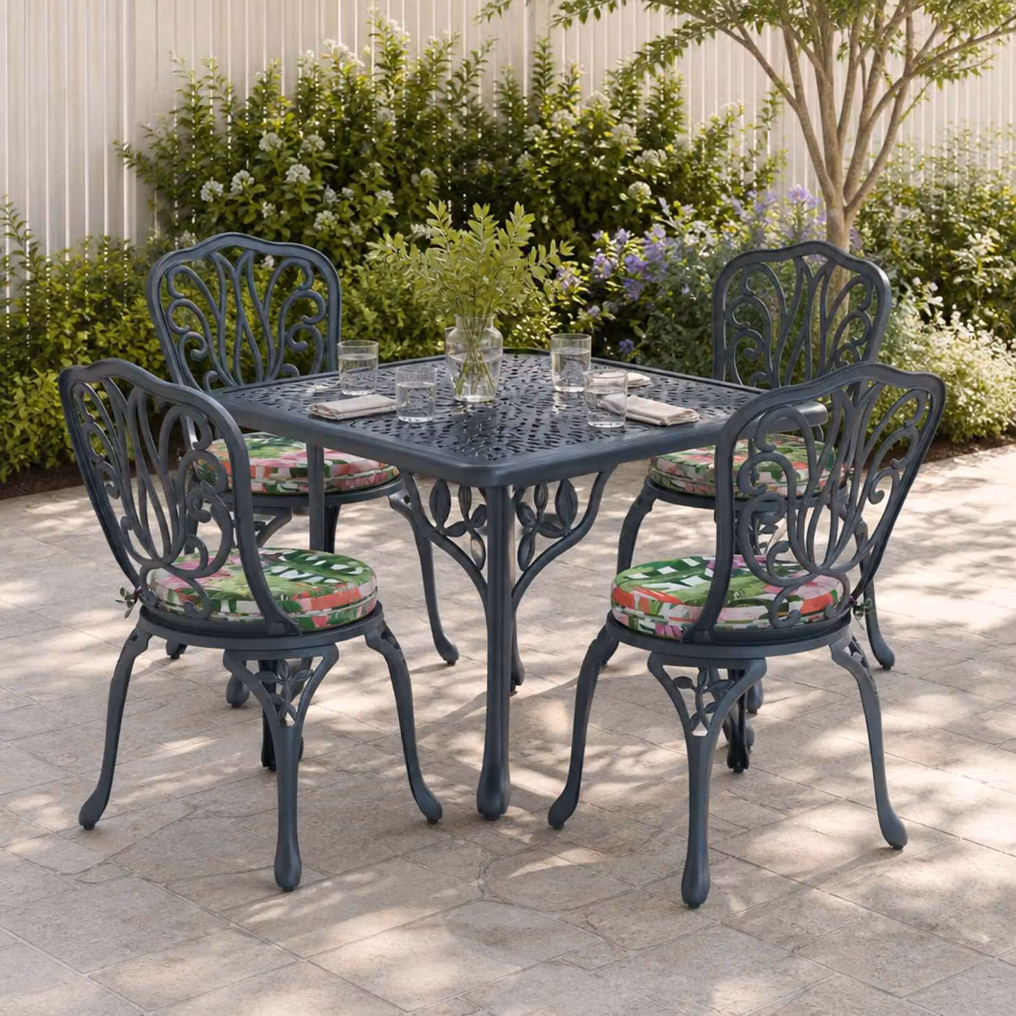 Set di 4 cuscini per sedia vidaXL in poliestere multicolore con rivestimento lavabile e resistente ai raggi UV