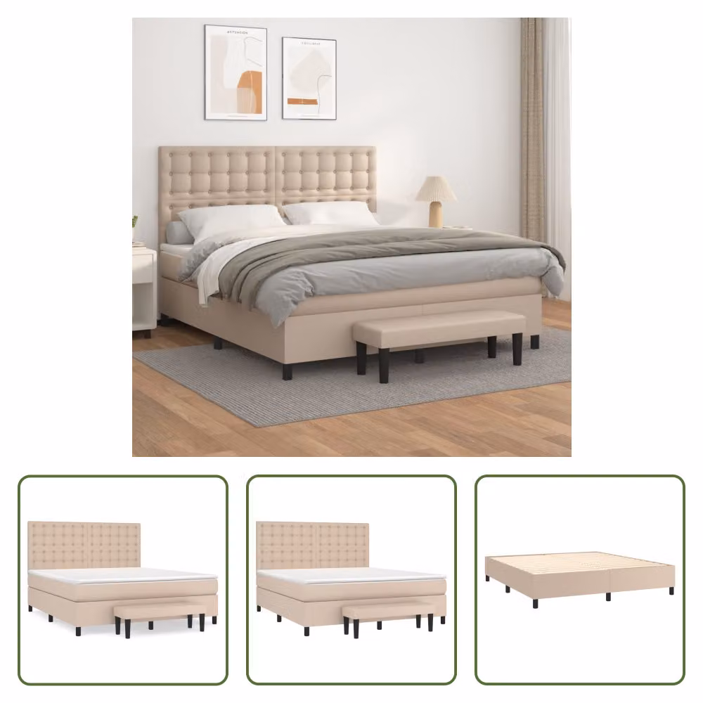 The Living Store Letto a molle insacchettate Materasso Cappuccino-Brown 160x200 cm Similcuoio