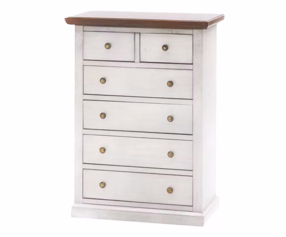 Cassettiera in legno shabby chic Mobili 2G bianco anticato e noce L/P/H: 62 x 37 x 93 cm – 1