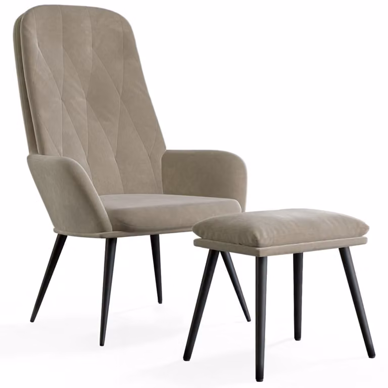 Poltrona relax con sgabello in velluto grigio chiaro