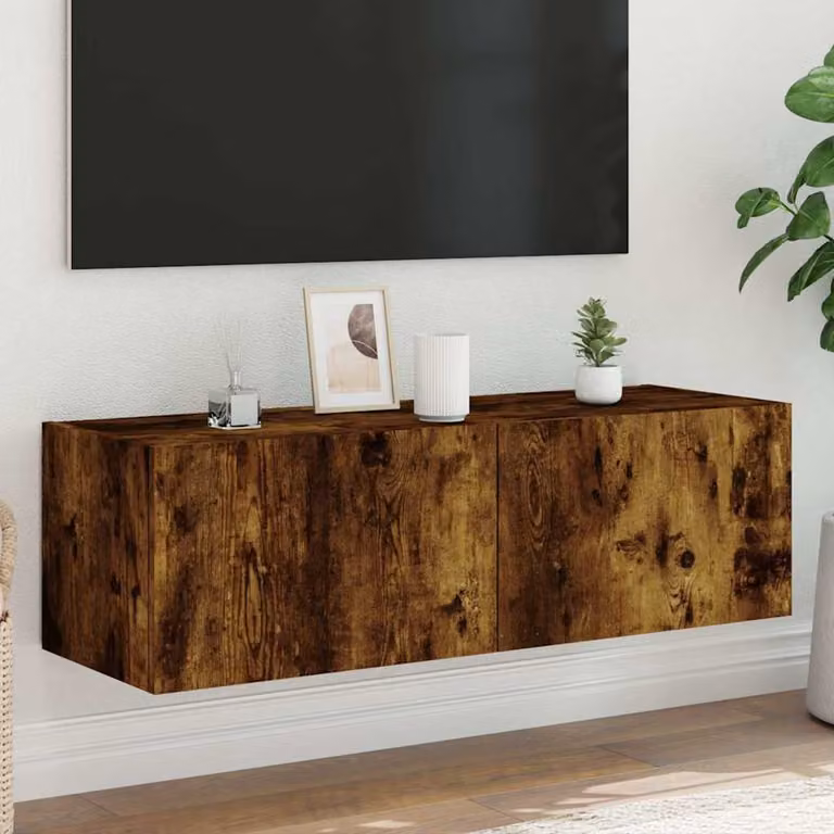 Mobile TV a parete vidaXL con luci LED integrate in rovere fumo, L 100 cm x P 35 cm x H 31 cm