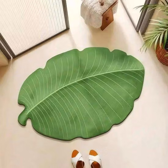 Tappetino antiscivolo con base in gomma - Tappetino per pavimenti ad asciugatura rapida, ideale per bagno, doccia e cucina - Design a forma di foglio - Dimensioni: 40x60 cm