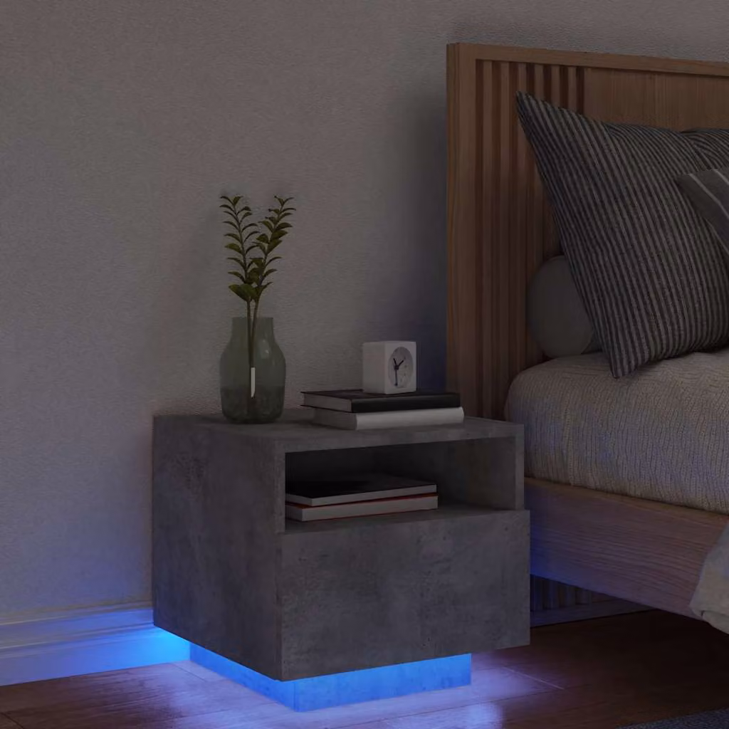 Comodino moderno vidaXL con luci LED in grigio cemento L 40 cm, P 39 cm, H 37 cm