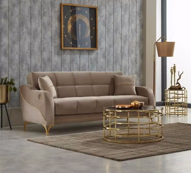 Polstersofa Couch Dreisitzer 3 Sitzer Stoffsofa Beige Sofa Luxus
