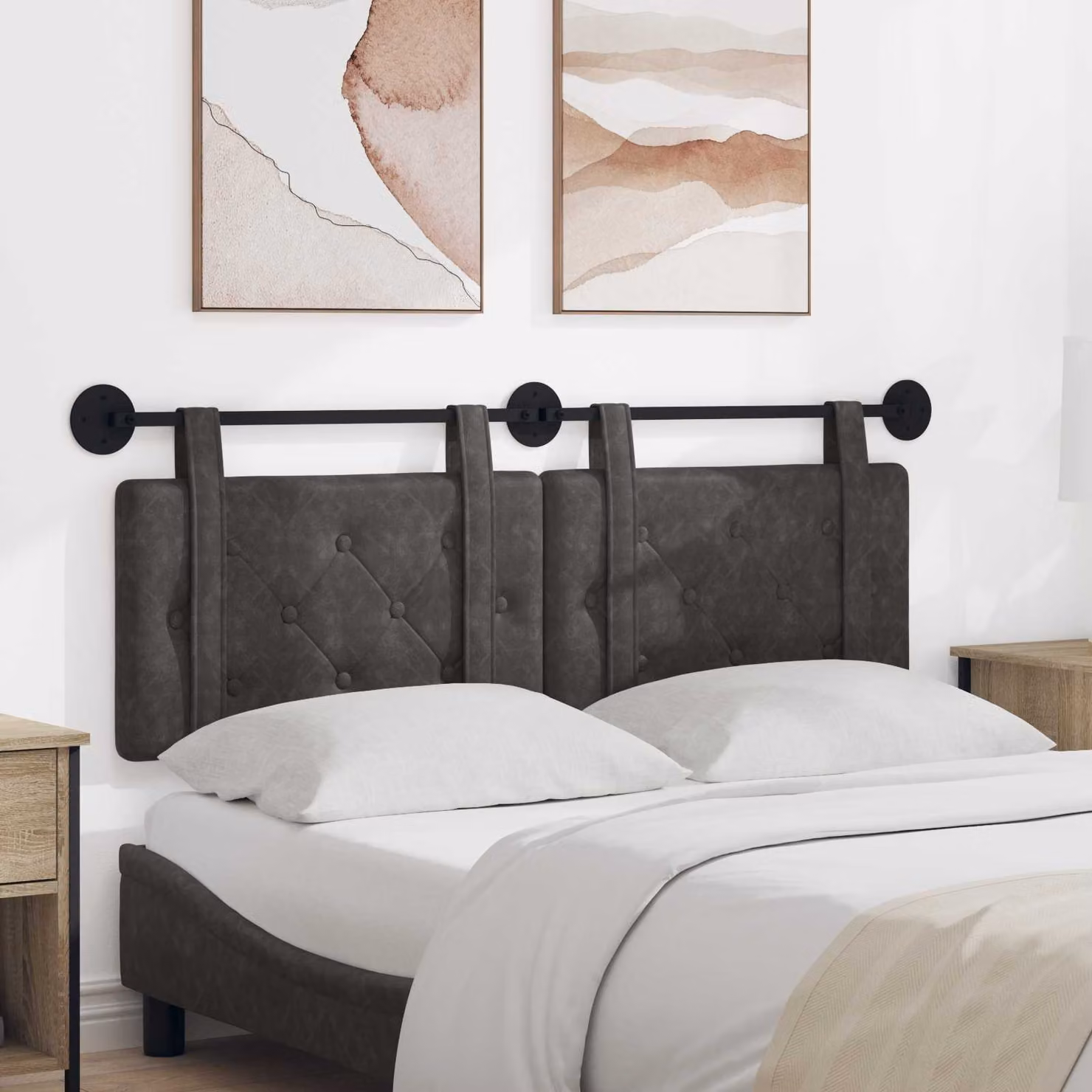 Testiera per letto sospesa vidaXL in similpelle nera con design moderno e struttura imbottita L: 150 cm, H: 55 cm, P: 7 cm