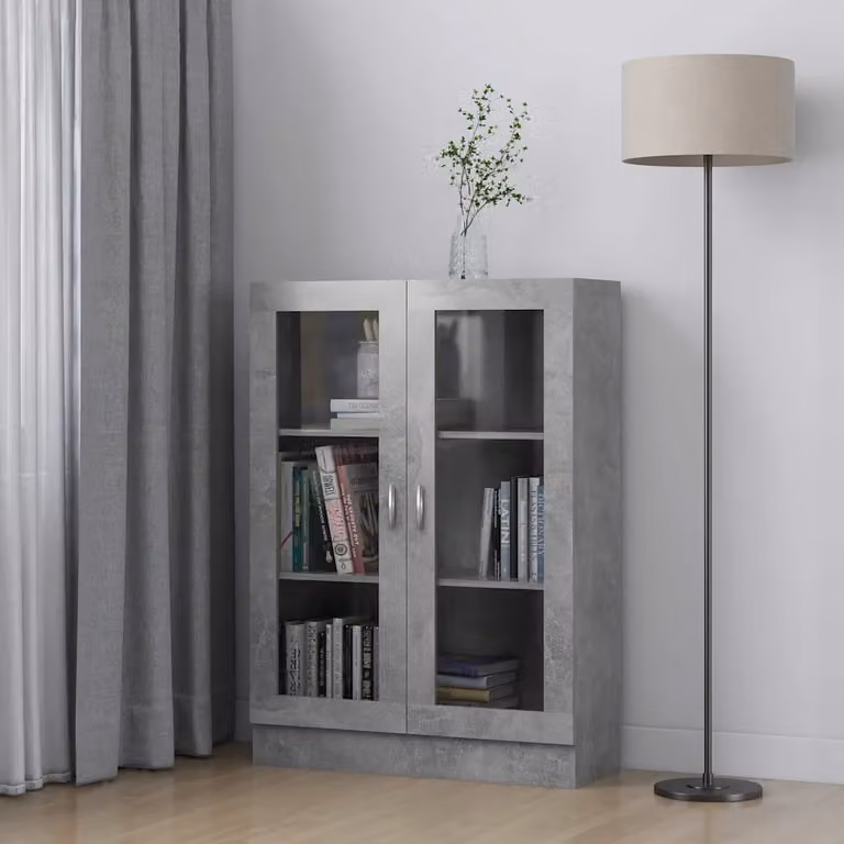 Armadietto Vetrina vidaXL Grigio con Ante in Vetro e Ripiani Interni, L/P/H: 82,5 x 30,5 x 115 cm