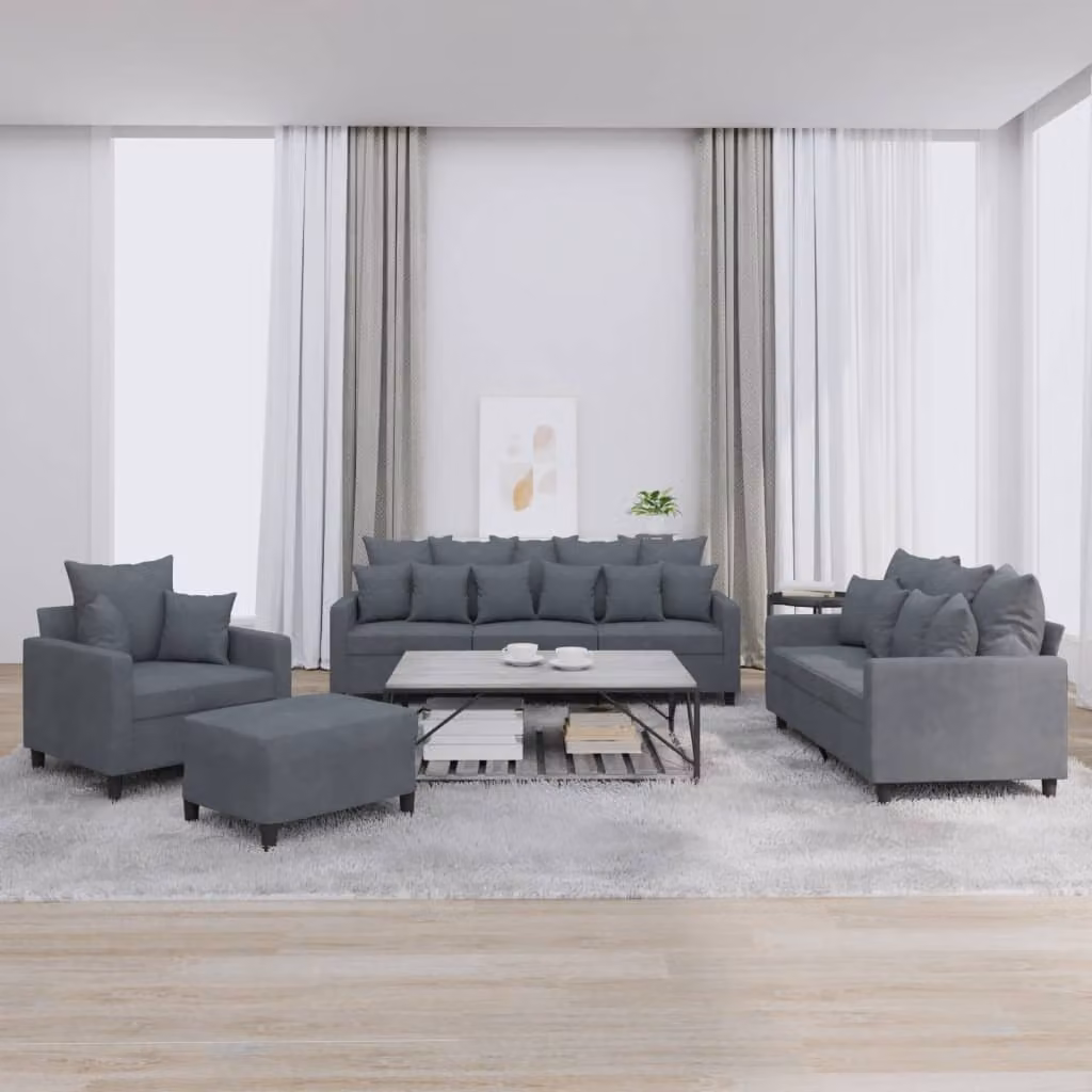 vidaXL Set di Divani Moderno in Velluto Grigio con Cuscini e Pouf – 1