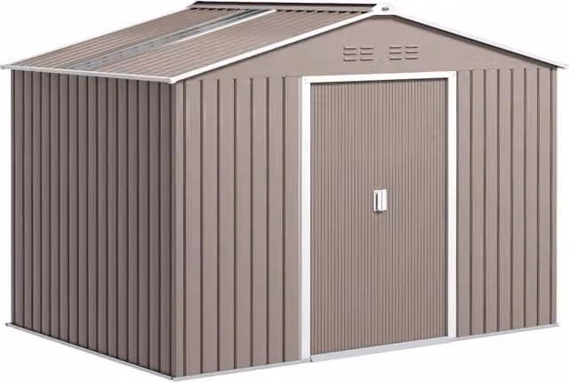 Casetta da giardino in metallo con porte scorrevoli e finestre ¨C Xylo ¨C 277x195x192 cm grigio chiaro