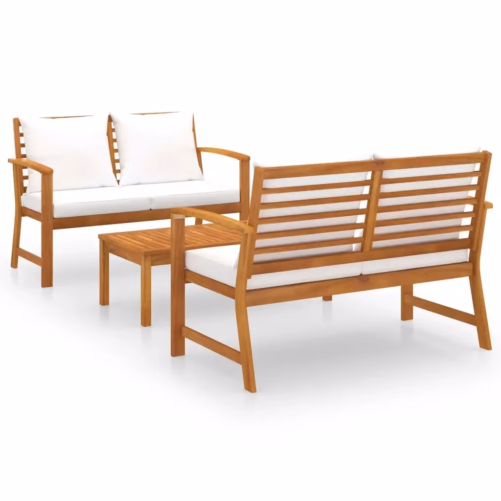 Set di divani da giardino vidaXL in legno di acacia con cuscini beige e bianchi – 2
