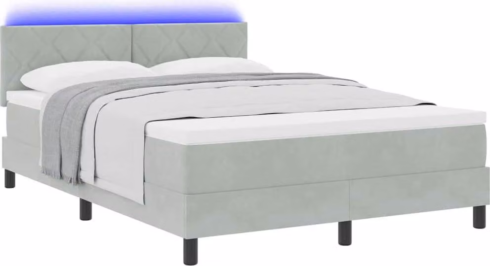 Letto a Sorgente LED con led Grigio chiaro 140 x 190 cm Velluto