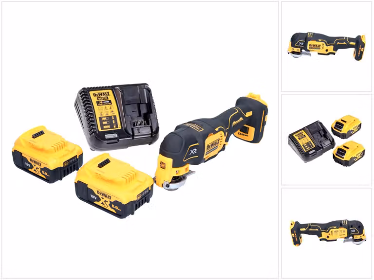 Oscillatore a batteria DeWalt DCS 356 P2-XJ 18 V Brushless + 2x batteria 5,0 Ah + caricabatterie + kit accessori