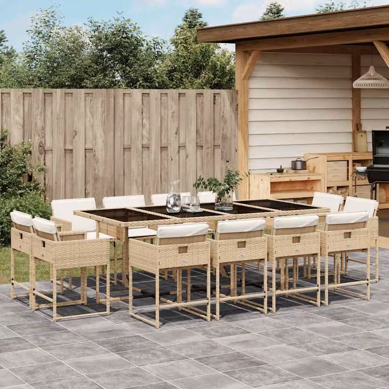 vidaXL Set da Pranzo da Giardino 13 pz in Polyrattan con Cuscini Beige e Piano in Vetro