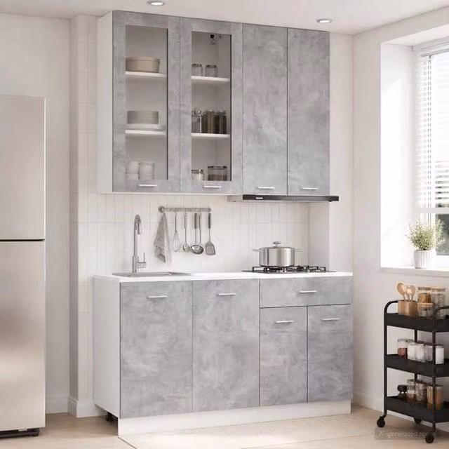 Unità cucina moderna vidaXL in 4 pezzi grigio con ante in vetro e MDF – 1