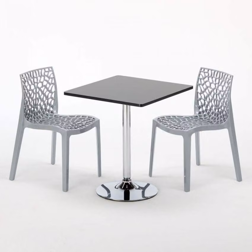 Tavolo quadrato nero e 2 sedie Set di aste per interni in polipropilene colorato Grand Soleil Gruvyer Mojito - Grigio