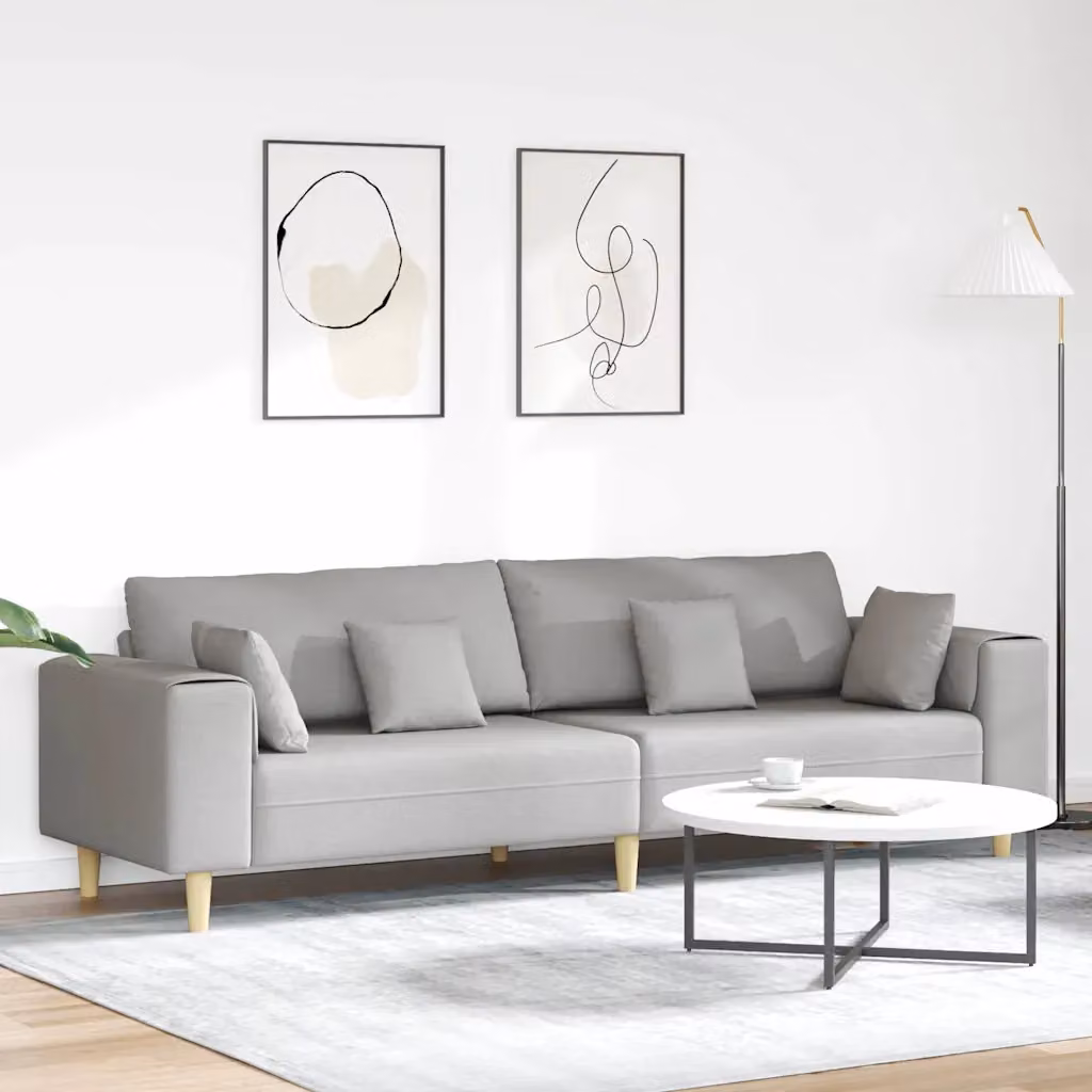 Divano moderno vidaXL in tessuto Grigio Nuvola con cuscini, L: 250 cm, P: 77 cm, H: 76 cm