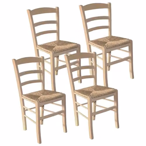 MA MAISON Set Sedie in Legno con Seduta in Paglia - Ampia, Compatta, Schienale Alto, Robusta, Paesana, Rustica, per Cucina, Agriturismo, Ristorante, Soggiorno - 45×45×88 CM (4, Naturale)