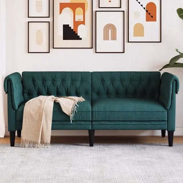 Divano Chesterfield a 2 Posti vidaXL in Tessuto Verde L: 182,5 cm, P: 74,5 cm, H: 74,5 cm